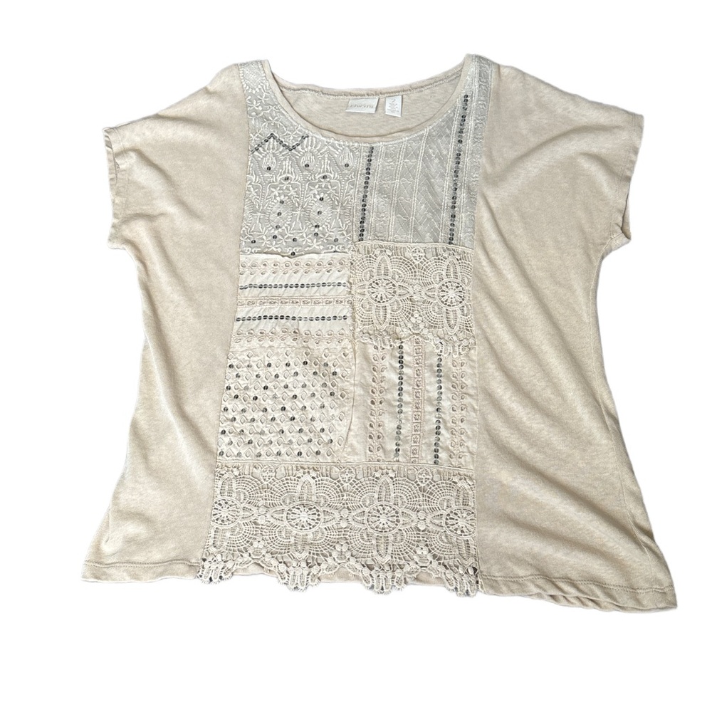 Chico's Light Tan Lace Patchwork Top